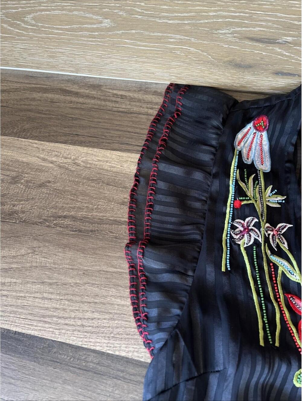 Anthropologie Not So Serious Corsica Beaded Embroidered Floral Black Dress Sz 6P - Picture 8 of 9